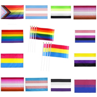 5x Small Progress, Rainbow, Transgender/Bisexual Pride Flag With Plastic Pole