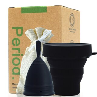Reusable Soft Silicone Period Cup With Container [Large Black]