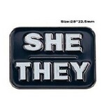 She/They Grey Pronoun Pin