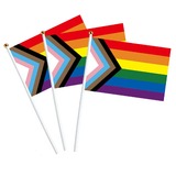 5x Small Progress Pride Flag With Plastic Pole (14x21cm)