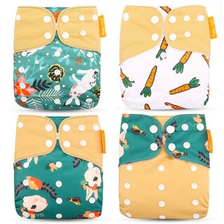 4X Reusable Cloth Nappies With Adjustable Snap Buttons Bundle