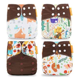 4X Reusable Cloth Nappies With Adjustable Snap Buttons Bundle