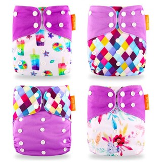 4X Reusable Cloth Nappies With Adjustable Snap Buttons Bundle