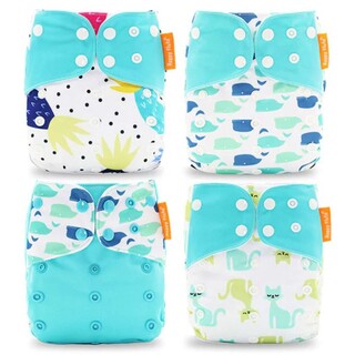 4X Reusable Cloth Nappies With Adjustable Snap Buttons Bundle