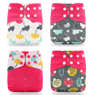 4X Reusable Cloth Nappies With Adjustable Snap Buttons Bundle [Style: Pink Season]