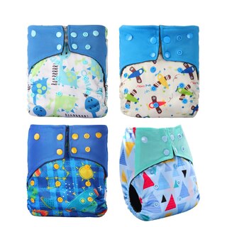 4X Reusable Bamboo Fleece Cloth Nappies With Adjustable Snap Buttons Bundle