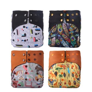 4X Reusable Bamboo Fleece Cloth Nappies With Adjustable Snap Buttons Bundle