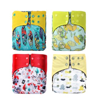 4X Reusable Bamboo Fleece Cloth Nappies With Adjustable Snap Buttons Bundle