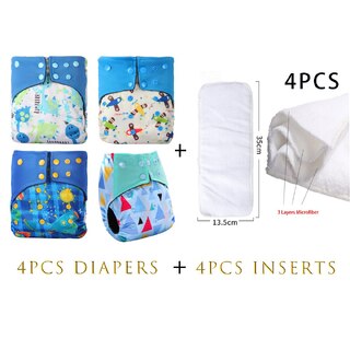 4X Reusable Bamboo Fleece Cloth Nappies With Microfiber Insert Bundle