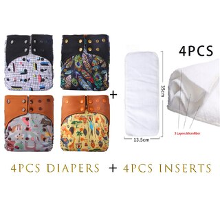 4X Reusable Bamboo Fleece Cloth Nappies With Microfiber Insert Bundle
