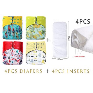 4X Reusable Bamboo Fleece Cloth Nappies With Microfiber Insert Bundle