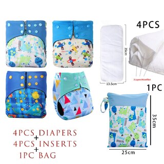 4X Reusable Bamboo Fleece Nappies With Insert & Medium Wet Bag Bundle