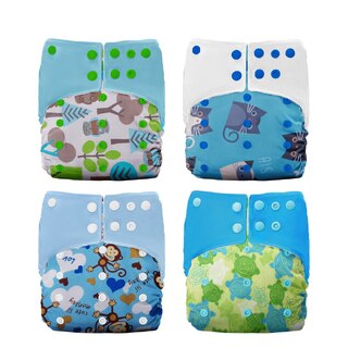 4X Reusable Fleece Cloth Nappies With Double Gusset & Snap Buttons Bundle
