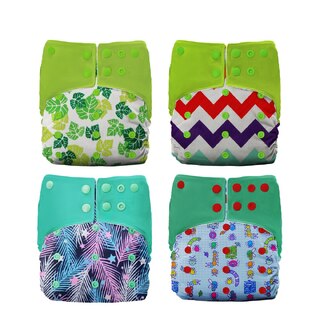 4X Reusable Fleece Cloth Nappies With Double Gusset & Snap Buttons Bundle