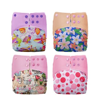 4X Reusable Fleece Cloth Nappies With Double Gusset & Snap Buttons Bundle