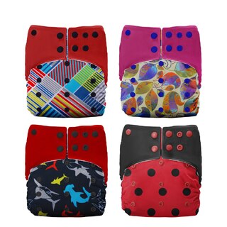 4X Reusable Fleece Cloth Nappies With Double Gusset & Snap Buttons Bundle