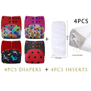 4X Reusable Fleece Cloth Nappies With Snap Buttons & Insert Bundle