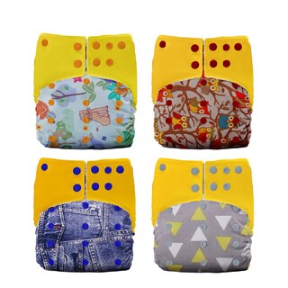 4X Reusable Fleece Cloth Nappies With Double Gusset & Snap Buttons Bundle