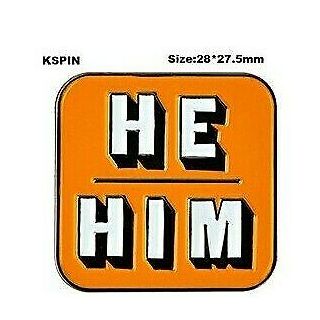 He/Him Orange Pronoun Pin
