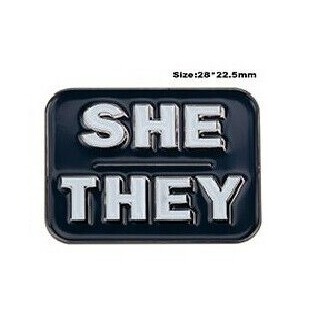 She/They Grey Pronoun Pin