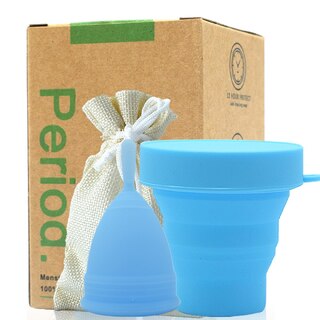 Reusable Soft Silicone Period Cup With Container [Large Blue]