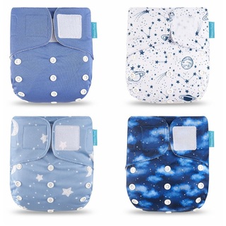 4X Reusable Fleece Cloth Nappies With Adjustable Velcro & Snap Buttons